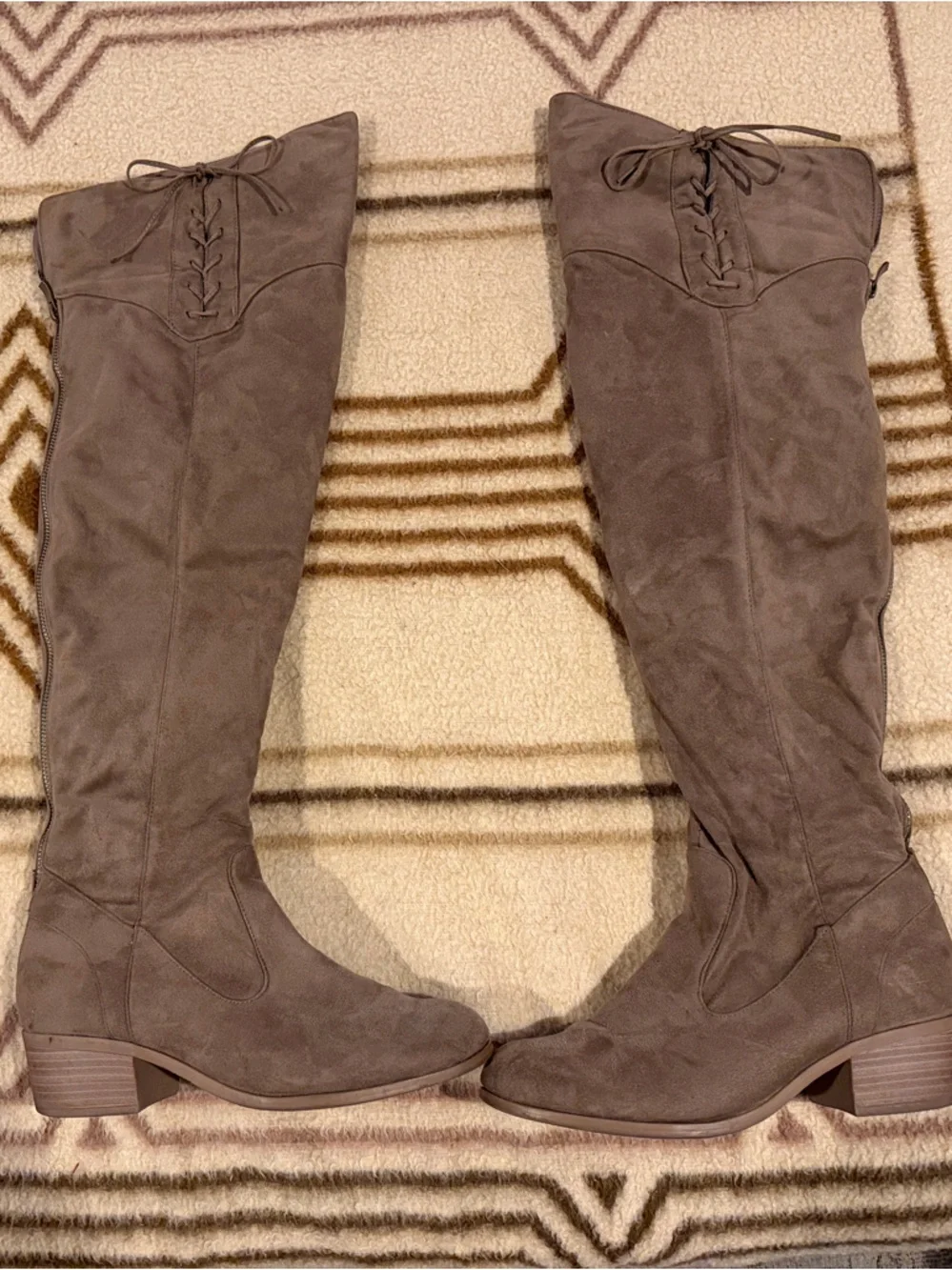 Source Unknown Taupe Over-the-Knee Lace-Up Suede Boots